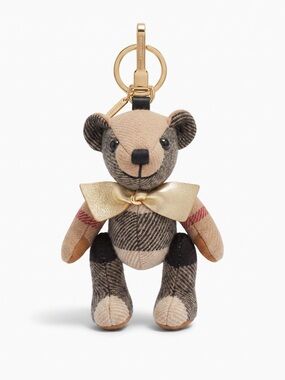Authentic Burberry Plaid Teddy Key Charm in Beige and Gold